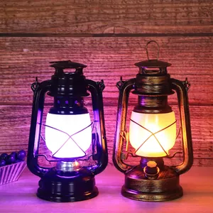 Vintage LED lantern table lamp in black and bronze finishes with warm and cool light options