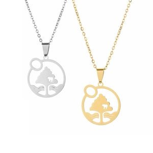 Life Tree Pendant Necklace Stainless Steel Round Hollow Design Nature Scenery Jewelry For Men And Women Anniversary Gift