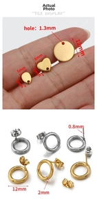 Detail of stainless steel gold heart and drop charms with 1.3mm hole for jewelry making