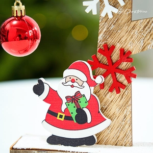 Nordic wooden Santa Claus tabletop ornament with red bell and Merry Christmas sign