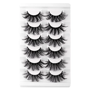 6 pairs of 8D faux mink false eyelashes with dense natural curl on a white tray