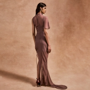 Elegant backless sleeveless chiffon long dress for women in dark purple evening style