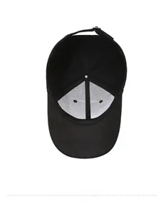 Detail view of black baseball cap interior with white lining and reinforced seams