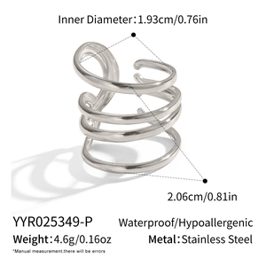 Detailed size specifications for silver stainless steel ring with 1.93cm inner diameter