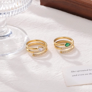 Chic gold-plated snake wrap ring set with pear-cut zirconia and pave accents