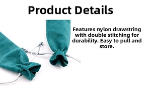 Detail of teal velvet drawstring bag with durable nylon cords for jewelry and cosmetics