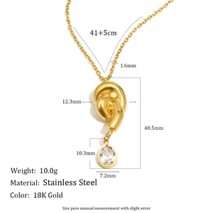 18K gold plated stainless steel necklace with knotted pendant and pear cut zircon