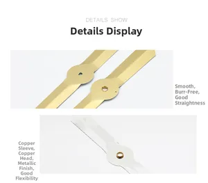 Détails des aiguilles d'horloge en or et argent avec douille en cuivre et fini lisse