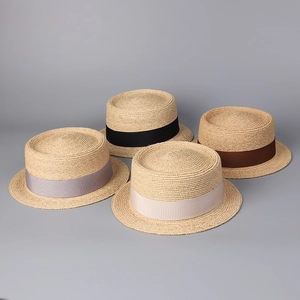 Vintage Boater Hut Natürliches Raffiastroh Flaches Oberteil Atmungsaktiv Sonnenschutz Eleganter Sommer Strandhut Für Damen Herren