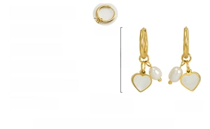 Detail view of 18K gold plated stainless steel heart earrings with natural pearls