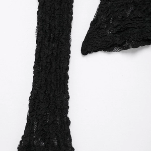 French style black lace knit top with elegant slim fit, long sleeves and textured details