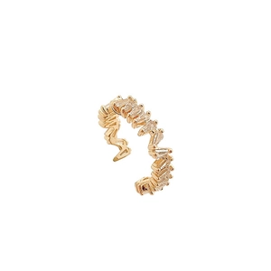 Rose gold jagged ear cuff with rectangular clear zircon stones in a wave design