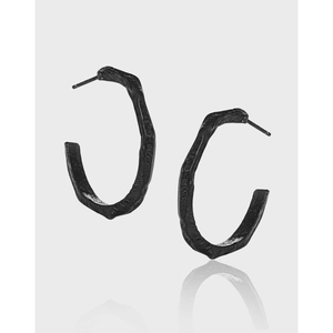 925 Sterling Silver Irregular Geometric Hoop Earrings Rock Texture Vintage Minimalist Style Jewelry For Women