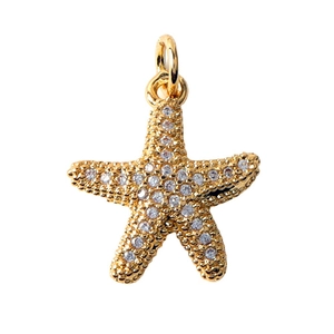 Starfish pendant in 18k gold plating with sparkling cubic zirconia on white background