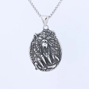 Punk style stainless steel necklace featuring a vintage silver lion head and claw pendant