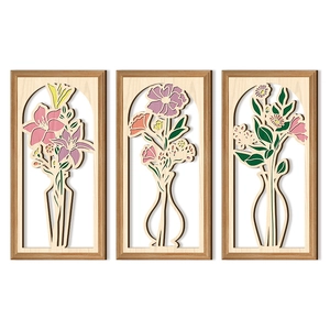 Set of 3 French style laser-cut wooden floral wall art plaques for home decoration