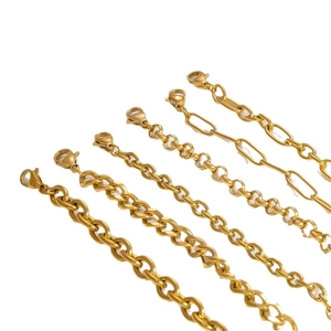 Polished 18k gold plated stainless steel chains in various link styles with lobster clasps
