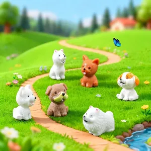 Miniature resin puppy figurines set for micro landscape DIY garden decor accessories