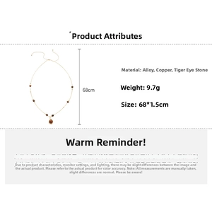 Detailed specs for tiger eye flower pendant necklace with dimensions and gold chain materials