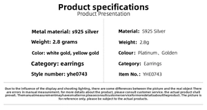 Specifiche tecniche per orecchini a cerchio a U in argento S925, finiture platino e oro