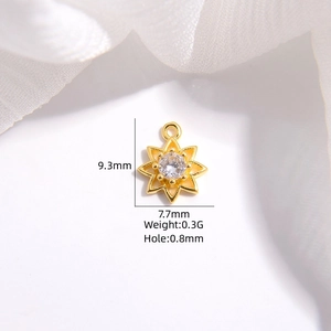 Golden S925 silver eight-pointed star pendant with cubic zirconia 9.3mm x 7.7mm