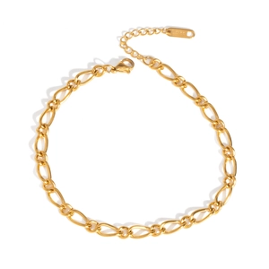 Detailed view of the gold titanium steel anklet with adjustable lobster clasp and extension
