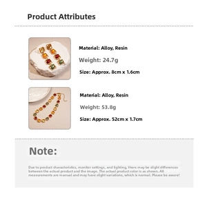 Detailed size and weight specs for retro gold alloy and resin jewelry set