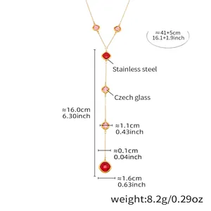 Schema tecnico con dimensioni della collana a nappa placcata oro 18 carati e pietre