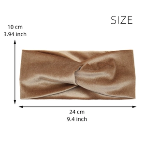 Size details of the dark coffee velvet twisted headband showing 24cm length and 10cm width