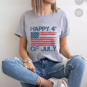 T-Shirt Happy 4th Of July Homme 100% Coton Manches Courtes Col Rond Jour De L'Indépendance Imprimé Drapeau US Vintage