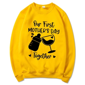 Yellow Mama Est 2025 hoodie with Our First Mother's Day Together print and icons
