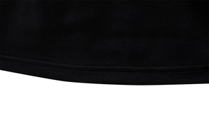 Close-up of black cotton T-shirt hem showing high-quality double-needle stitching detail