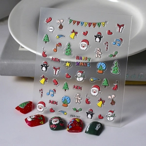 Christmas Nail Stickers 5D Embossed Santa Claus Snowman Reindeer Self Adhesive Waterproof Decals Holiday Party Accessory