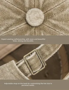 Detail of washed cotton baseball cap showing top stitching and adjustable metal buckle strap