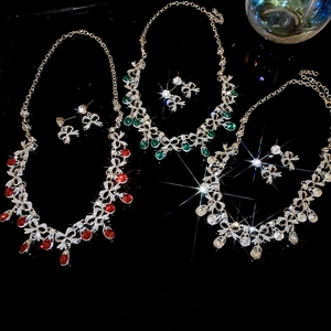 Sparkling waterdrop jewelry sets in red, green, and white colors with bow accents