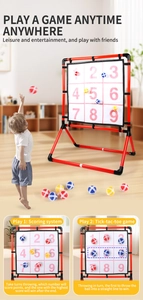 Detail of 2-in-1 scoring and tic-tac-toe game with target net and sticky balls
