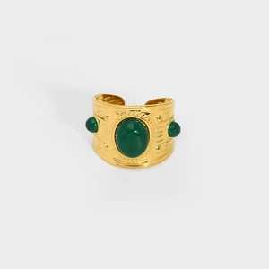 French vintage wide open ring in gold titanium steel with turquoise stones for women