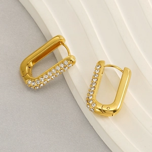 French vintage 18K gold plated U-shaped geometric earrings with sparkling crystals