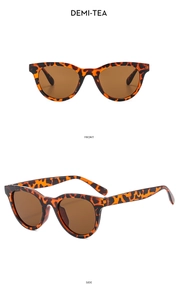 Front and side view of demi-tea leopard print sunglasses with sleek brown lenses