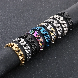 Bracelets gourmette cubaine 15mm en acier inoxydable pour hommes, plusieurs coloris