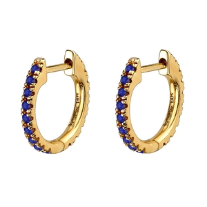 Elegant 14K gold hoop earrings with sparkling blue zircon stones and hinged closure