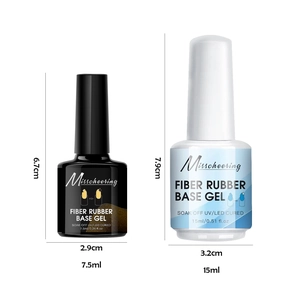 Gel base in gomma fibra per rinforzo unghie in flaconi da 7,5ml e 15ml con misure indicate