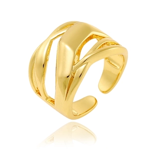 Macro shot of 18K gold plated multi-layer wavy open ring with high gloss finish