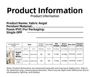Detail specifications of Easter plush angel ornament measuring 10x15cm and weighing 15g