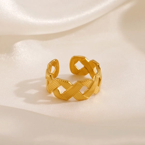 Woven Braided Hollow Ring Stainless Steel Adjustable Open Band Geometric Minimalist Trendy Jewelry For Women
