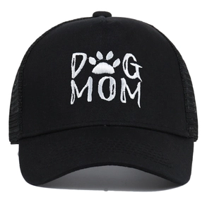 Casquette trucker noire en coton avec broderie DOG MOM et maille respirante au dos