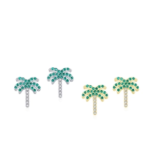 S925 sterling silver coconut tree stud earrings set with colorful zircon stones