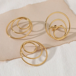 Geometric Stainless Steel Earrings And Spiral Ring PVD Gold Plated Multi Layer Nested Circles Bold Minimalist Jewelry For Women