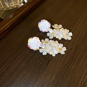 Acrylic Flower Drop Earrings With Silver Earring Post Elegant Multi Layer Rose Floral Tassel Sweet Romantic Jewelry Women