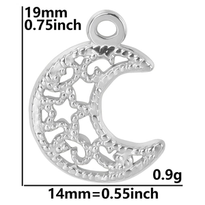 Detailed size chart for stainless steel crescent moon and star pendant necklace